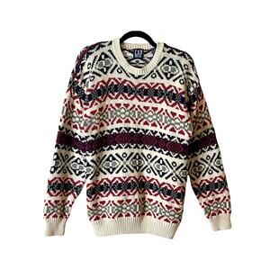 Vintage 90s Gap Mens Knit Sweater M Red Navy Fair Isle Winter Cabincore Classic